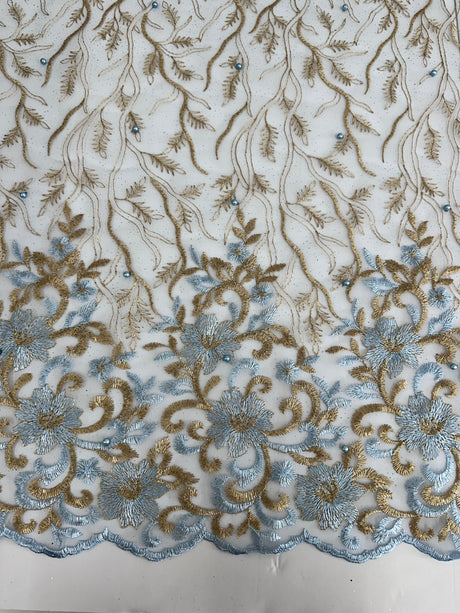 Embroidered Glitter Floral Scalloped Lace