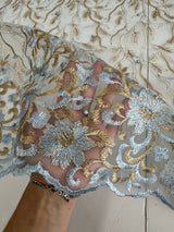 Embroidered Glitter Floral Scalloped Lace