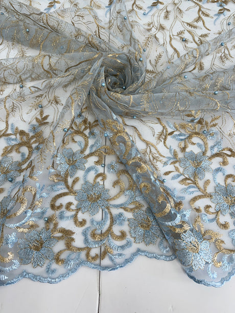 Embroidered Glitter Floral Scalloped Lace