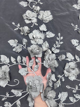 Beaded Lace Mesh Silver 3D Flower