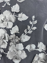 Beaded Lace Mesh Silver 3D Flower