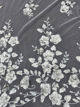 Beaded Lace Mesh Silver 3D Flower