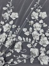 Beaded Lace Mesh Silver 3D Flower