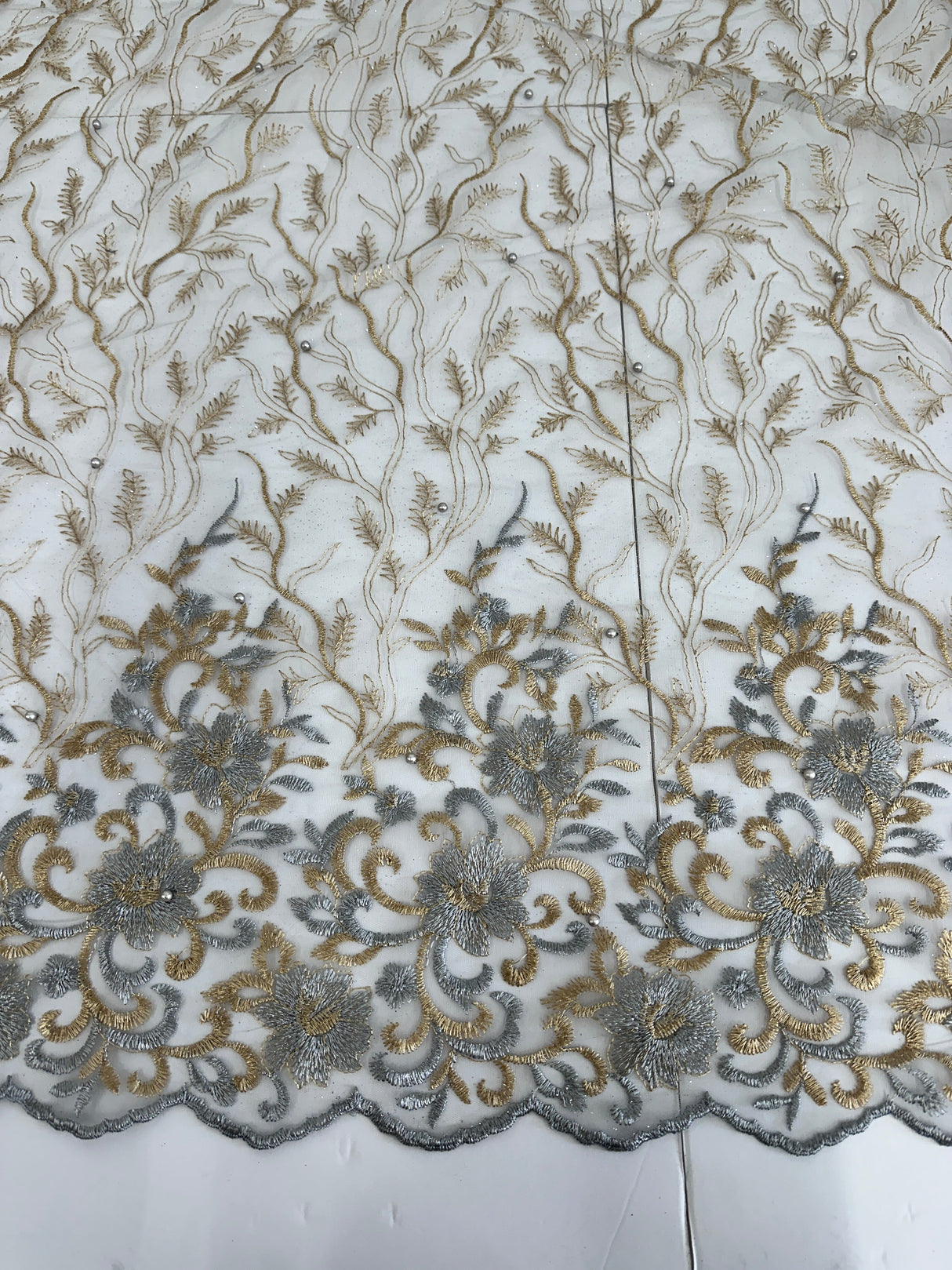 Embroidered Glitter Floral Scalloped Lace