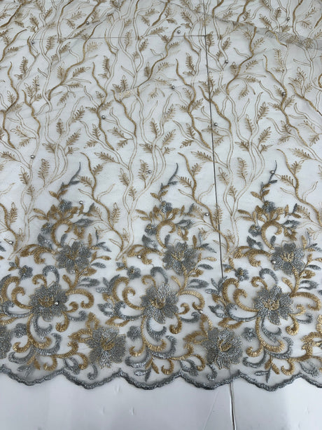 Embroidered Glitter Floral Scalloped Lace