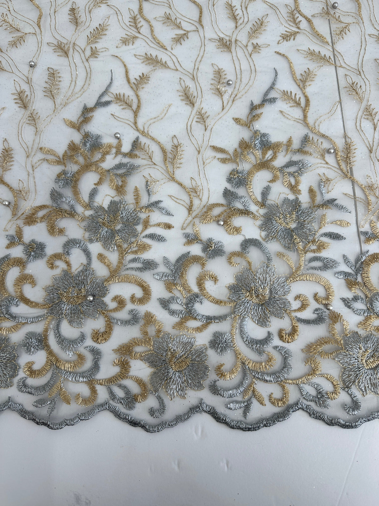 Embroidered Glitter Floral Scalloped Lace
