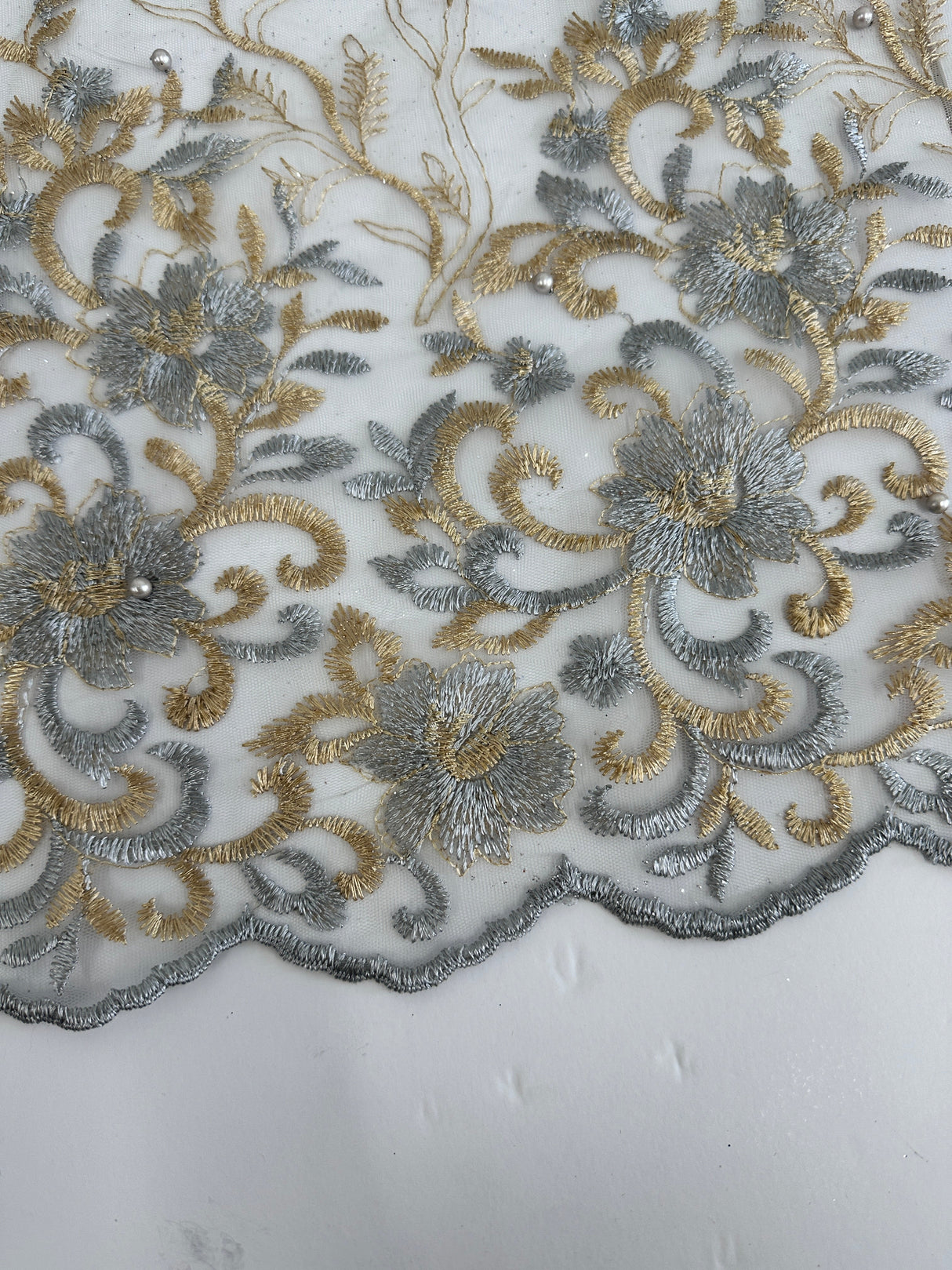 Embroidered Glitter Floral Scalloped Lace