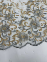 Embroidered Glitter Floral Scalloped Lace