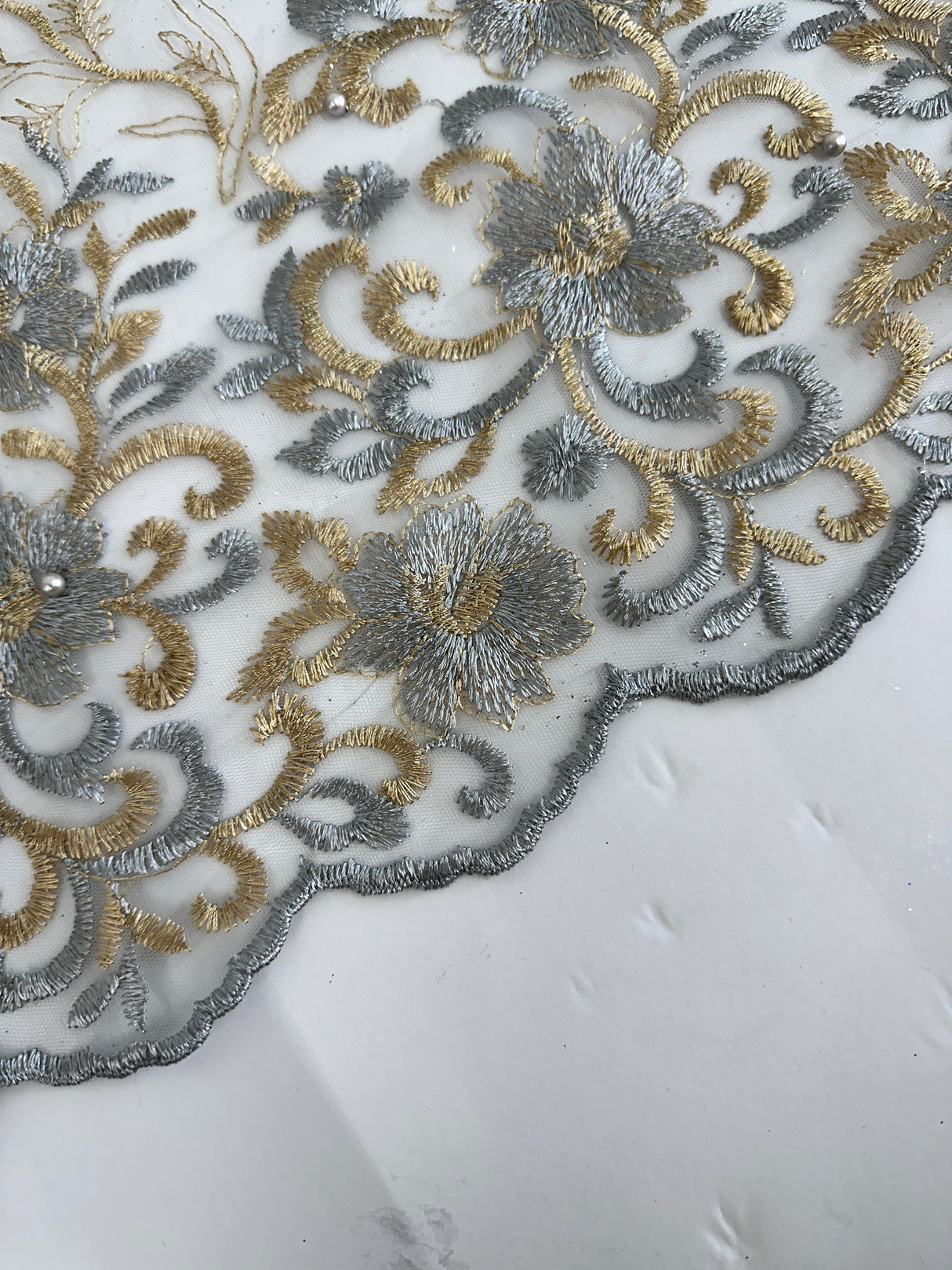 Embroidered Glitter Floral Scalloped Lace