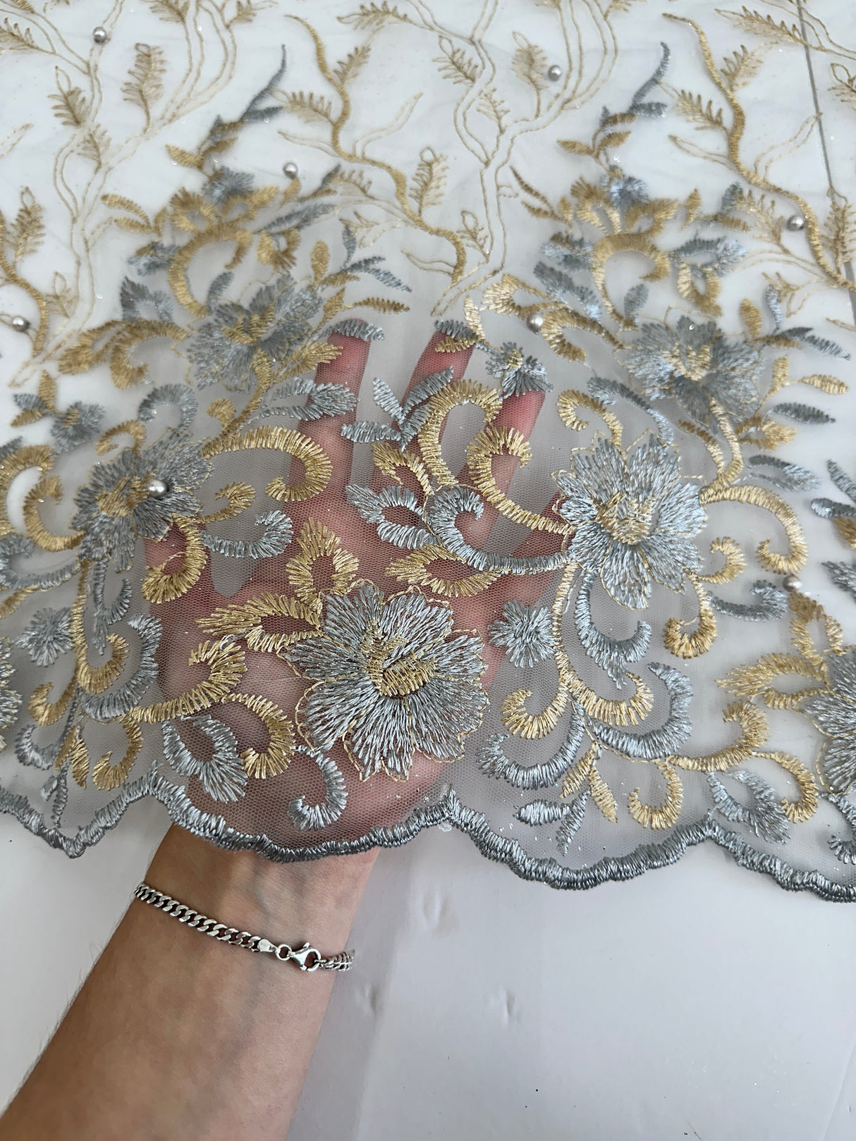 Embroidered Glitter Floral Scalloped Lace