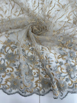 Embroidered Glitter Floral Scalloped Lace