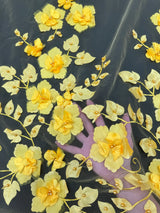 Yellow 3D Flower Beaded Lace Mesh