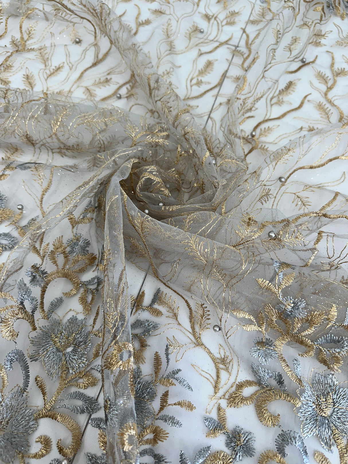 Embroidered Glitter Floral Scalloped Lace