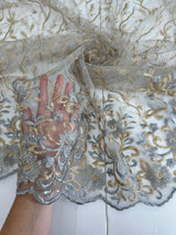 Embroidered Glitter Floral Scalloped Lace