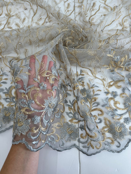 Embroidered Glitter Floral Scalloped Lace