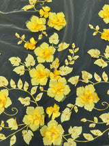 Yellow 3D Flower Beaded Lace Mesh