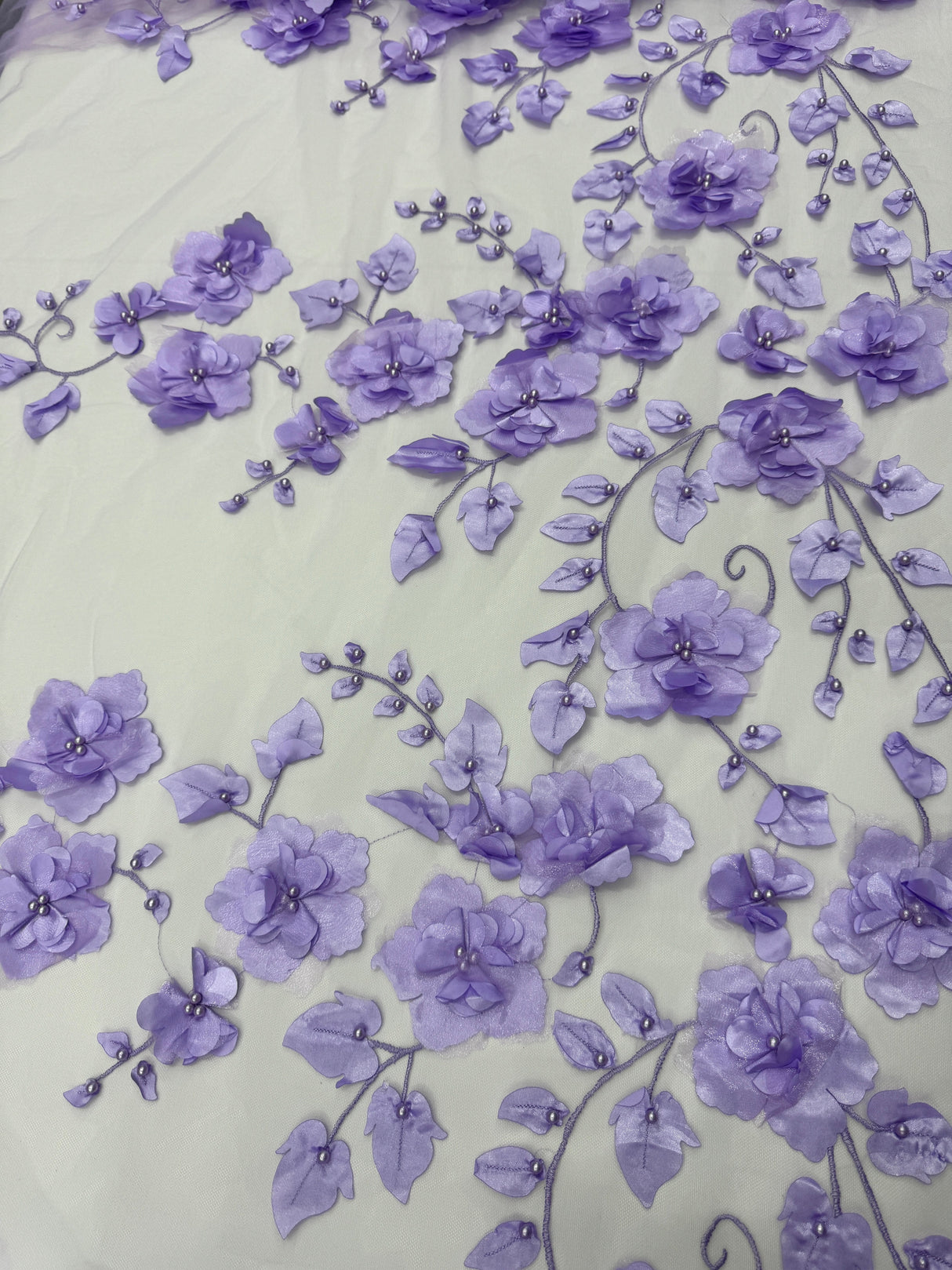 Lavender 3D Flower Beaded Lace Mesh