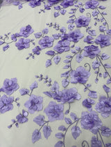 Lavender 3D Flower Beaded Lace Mesh