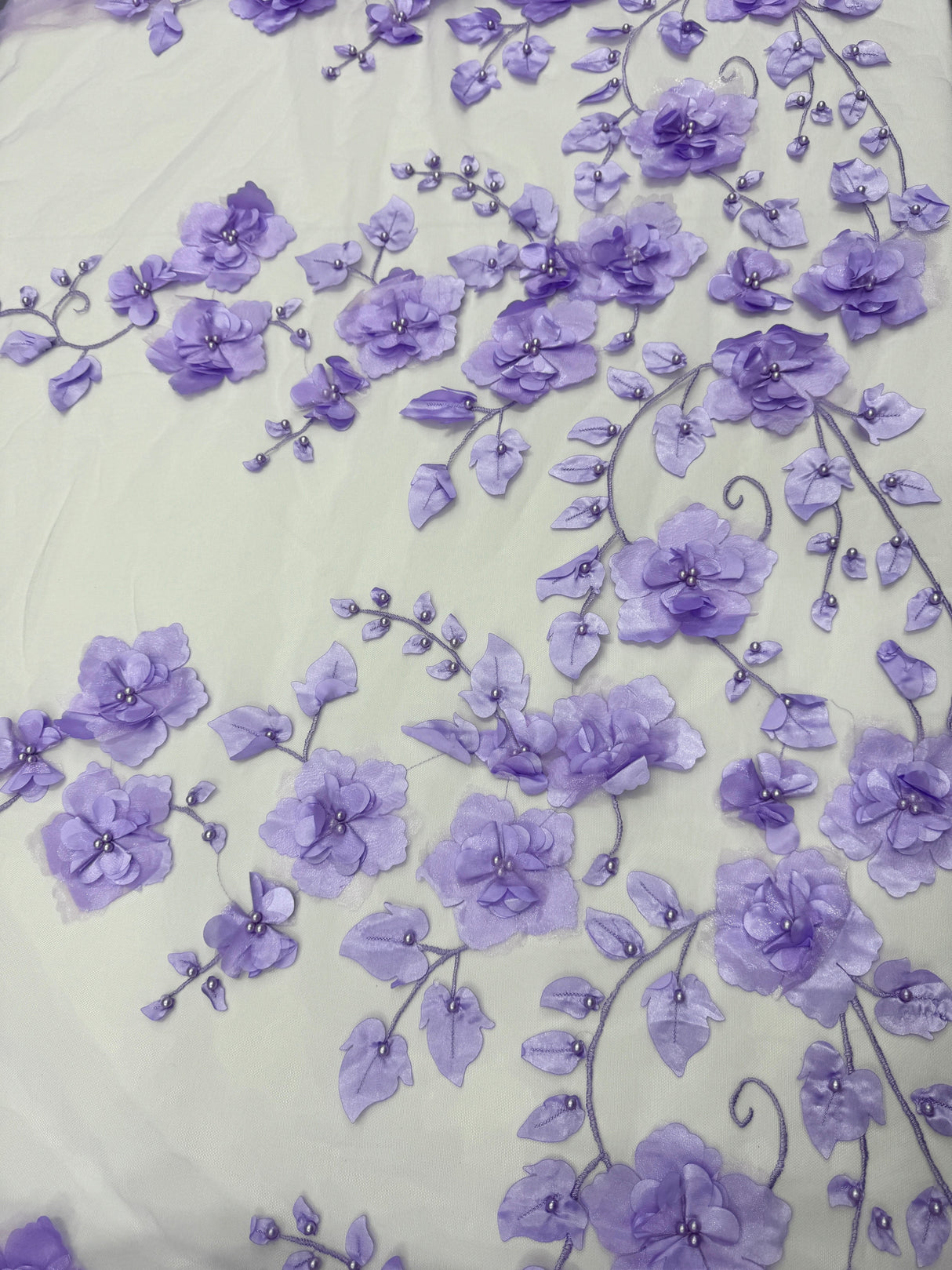 Lavender 3D Flower Beaded Lace Mesh