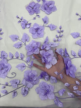Lavender 3D Flower Beaded Lace Mesh