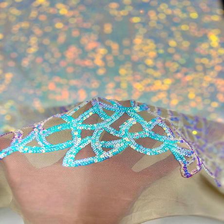 Bella Bee Stretch Sequins Nylon Spandex Mesh Fabric - Sequins, 60" Width, 4-Way Stretch (1 Yard)