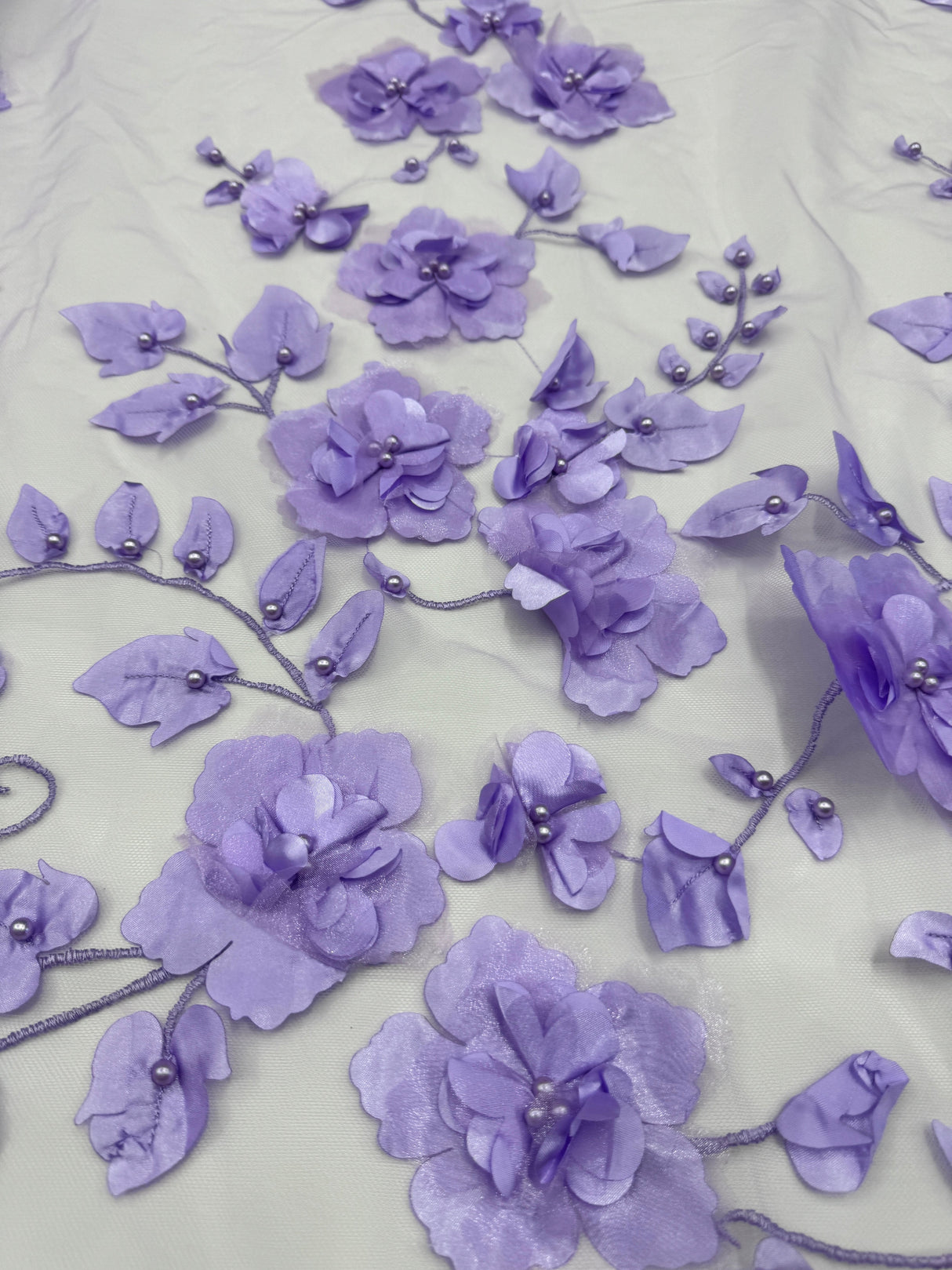 Lavender 3D Flower Beaded Lace Mesh