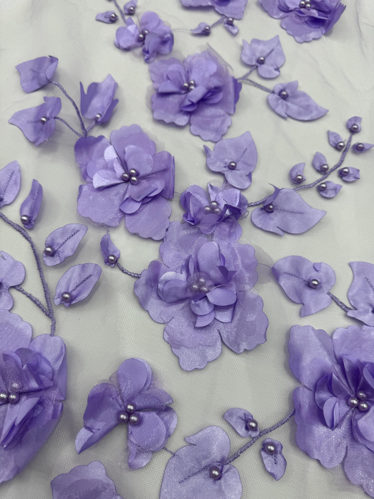 Lavender 3D Flower Beaded Lace Mesh