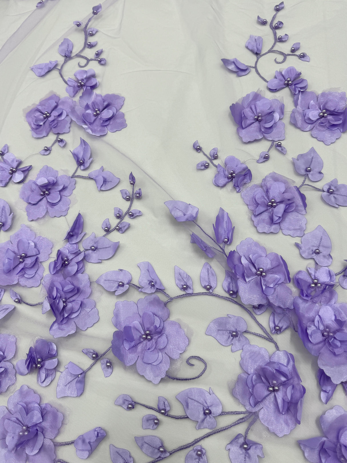 Lavender 3D Flower Beaded Lace Mesh