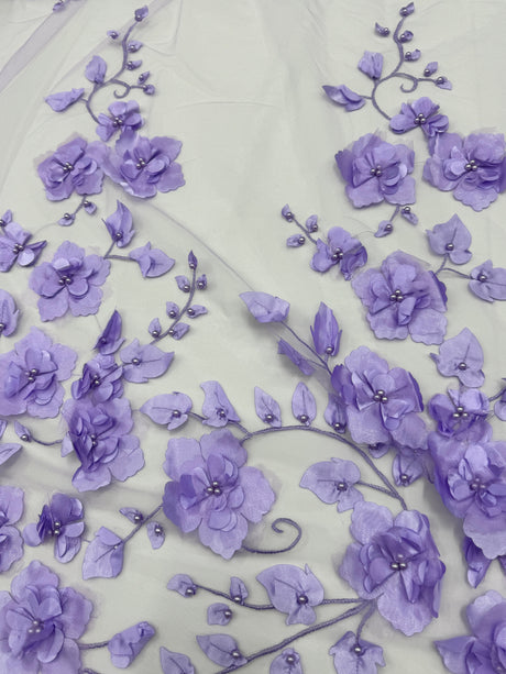 Lavender 3D Flower Beaded Lace Mesh