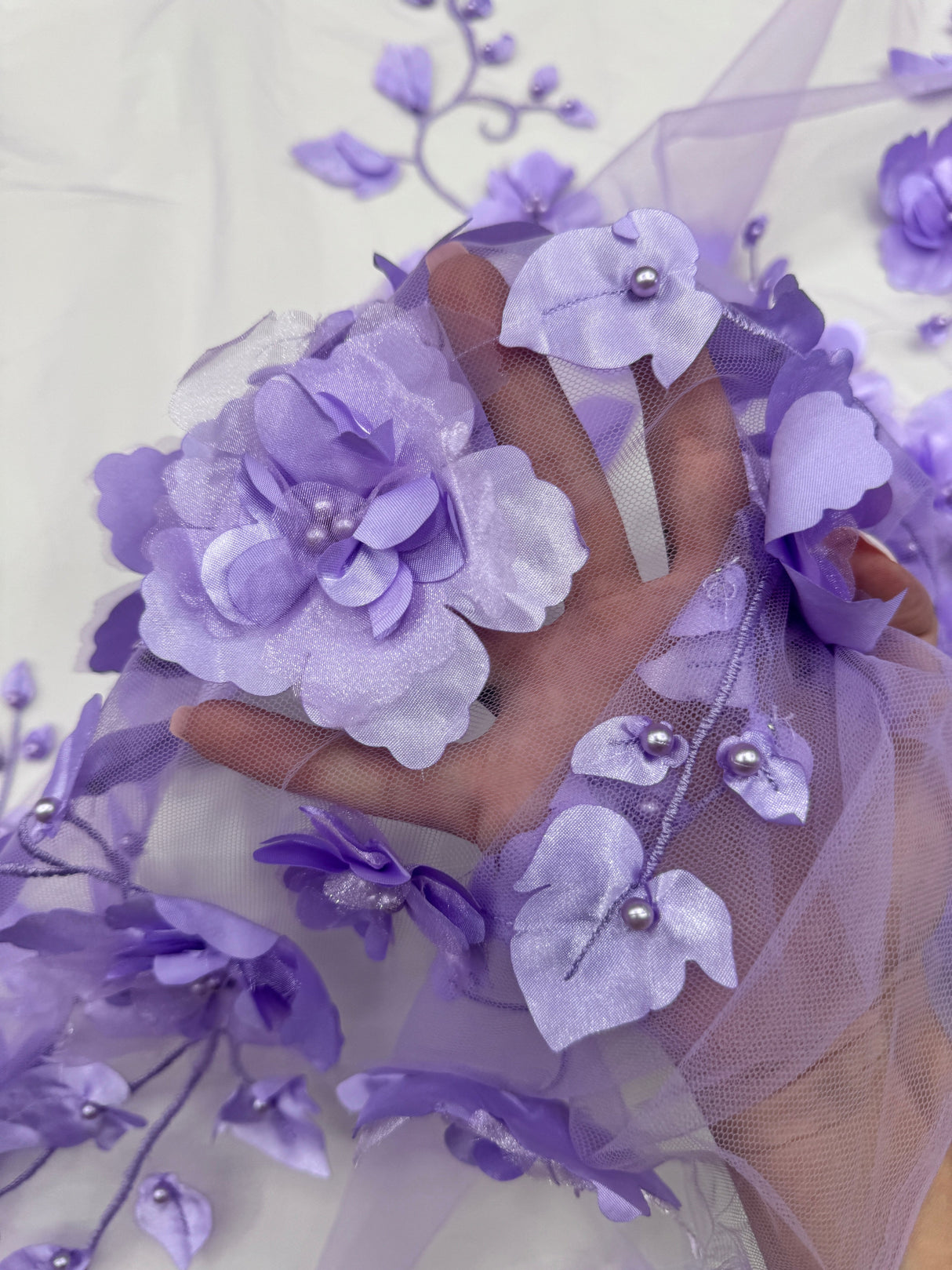 Lavender 3D Flower Beaded Lace Mesh