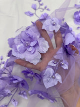 Lavender 3D Flower Beaded Lace Mesh