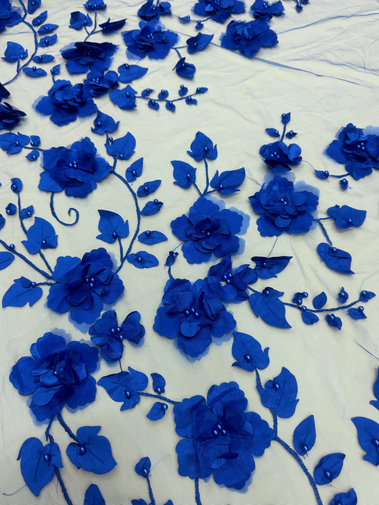 Beaded Lace Mesh Royal Blue 3D Flower