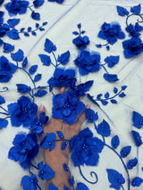 Beaded Lace Mesh Royal Blue 3D Flower