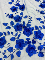 Beaded Lace Mesh Royal Blue 3D Flower