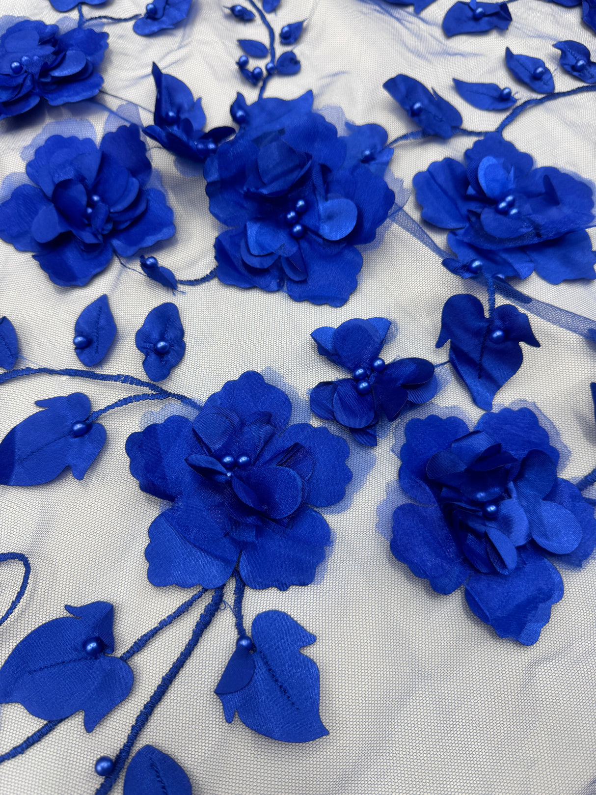 Beaded Lace Mesh Royal Blue 3D Flower