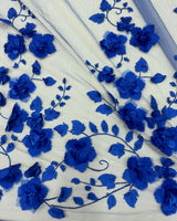 Beaded Lace Mesh Royal Blue 3D Flower