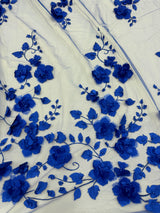Beaded Lace Mesh Royal Blue 3D Flower