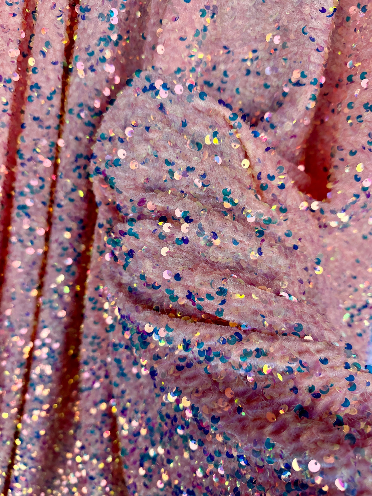 Iridescent Peach Sequin on Velvet