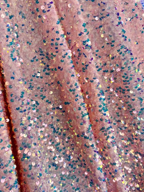 Iridescent Peach Sequin on Velvet