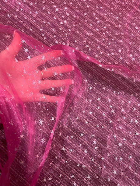 Sheer Shooting Star Organza Hot Pink