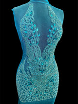 Turquoise Rhinestone Bodice Applique