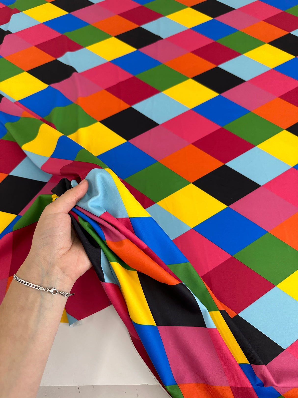 Printed Nylon Spandex Multicolor Checkered