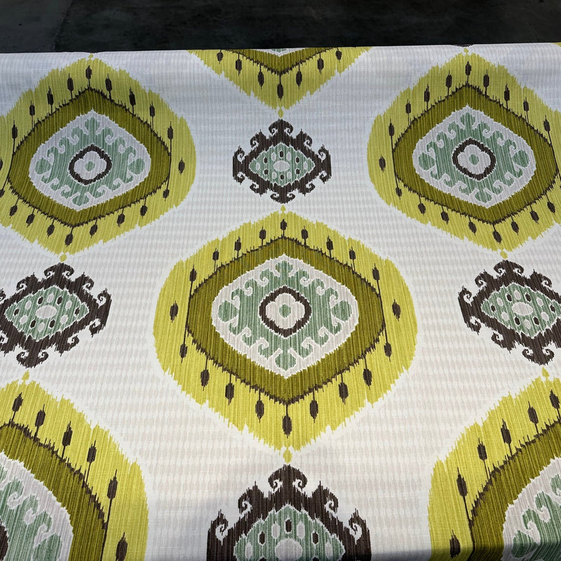 Lime Green Ikat-Inspired Cotton Fabric - Tribal Design, 56" Width (By The Yard)