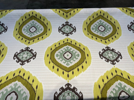 Lime Green Ikat-Inspired Cotton Fabric - Tribal Design, 56" Width (By The Yard)
