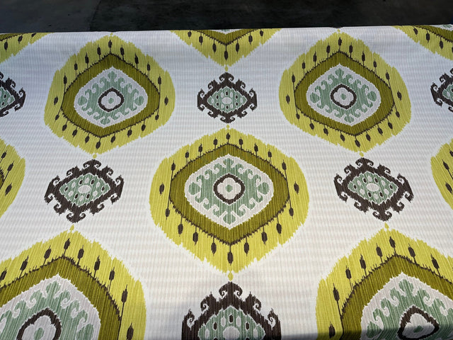 Lime Green Ikat-Inspired Cotton Fabric - Tribal Design, 56" Width (By The Yard)
