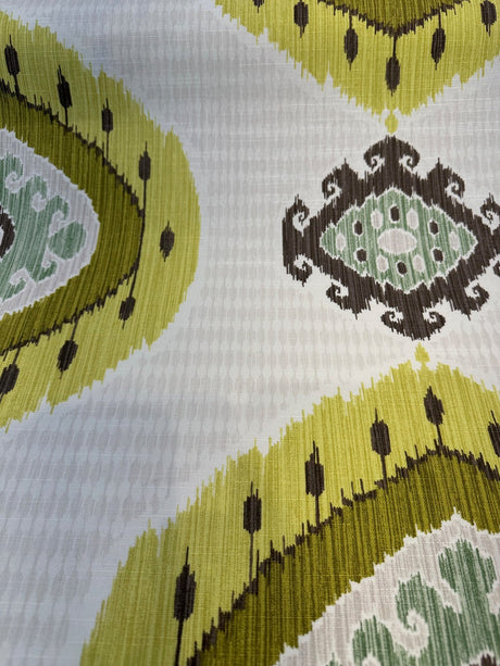 Lime Green Ikat-Inspired Cotton Fabric - Tribal Design, 56" Width (By The Yard)