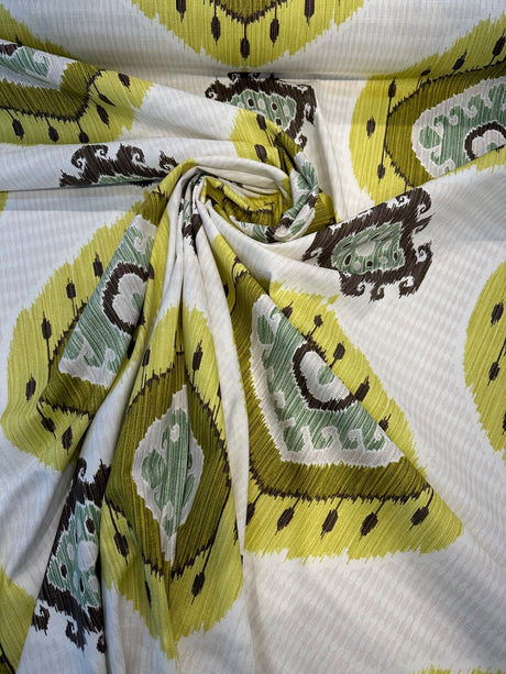 Lime Green Ikat-Inspired Cotton Fabric - Tribal Design, 56" Width (By The Yard)