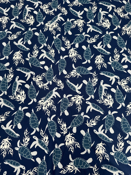 Printed Nylon Spandex Navy Turtle