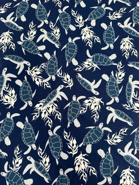 Printed Nylon Spandex Navy Turtle