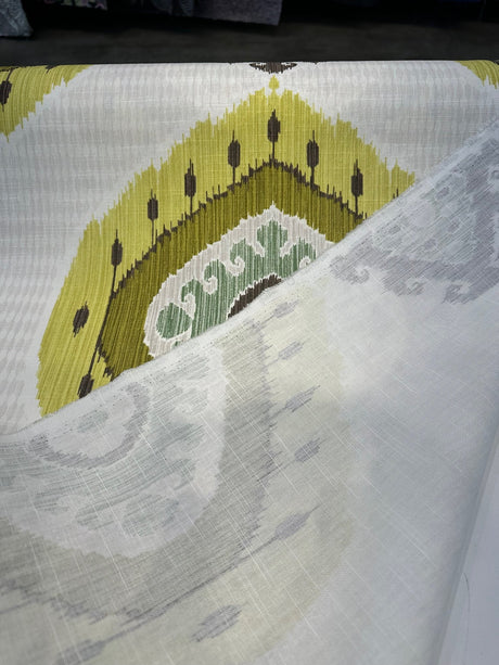 Lime Green Ikat-Inspired Cotton Fabric - Tribal Design, 56" Width (By The Yard)